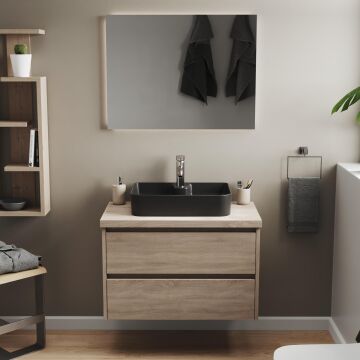 Aqua Bagno Mestola  Tezgah Üstü Lavabo Batarya Delikli, 50x35 cm. ,Mat Siyah