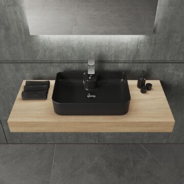 Aqua Bagno Mestola  Tezgah Üstü Lavabo Batarya Delikli, 50x35 cm. ,Mat Siyah
