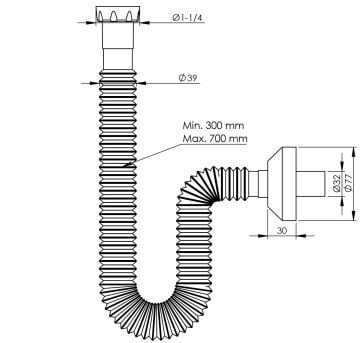 Pis Su Çıkış Borusu metal somonlu  -Pop Up Metal sifonlar için - 32 mm çıkış ucu -süzgeç hariç-METAL SOMUNLU