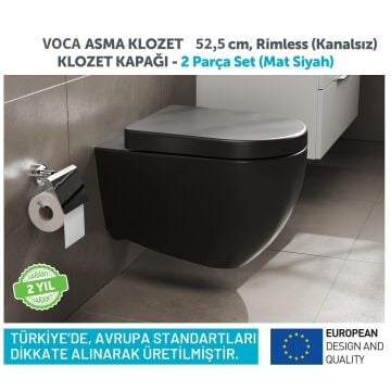 Aqua Bagno Voca  Asma Klozet 54 cm. , Mat siyah  -Set 2 parça -DP kapak dahil