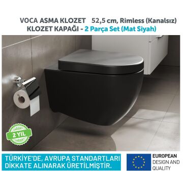 Aqua Bagno Voca  Asma Klozet 54 cm. , Mat siyah  -Set 2 parça -DP kapak dahil