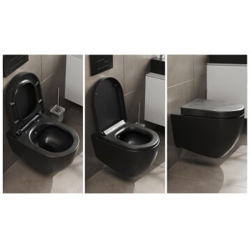 Aqua Bagno Voca  Asma Klozet 54 cm. , Mat siyah  -Set 2 parça -DP kapak dahil