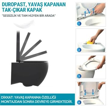 Aqua Bagno Voca  Asma Klozet 54 cm. , Mat siyah  -Set 2 parça -DP kapak dahil