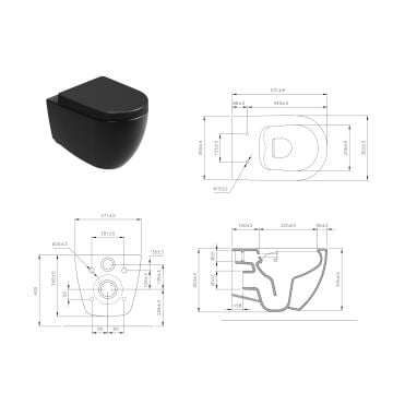 Aqua Bagno Voca  Asma Klozet 54 cm. , Mat siyah  -Set 2 parça -DP kapak dahil