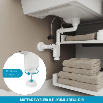 Aqua Bagno Comfort yer kazandıran lavabo sifonu, kolay temizlenir, ayarlanabilir koku önleyici gider borulu - 32 mm-Süzgeç hariç
