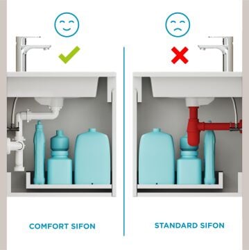 Aqua Bagno Comfort yer kazandıran lavabo sifonu, kolay temizlenir, ayarlanabilir koku önleyici gider borulu - 32 mm-Süzgeç hariç