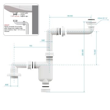 Aqua Bagno Comfort yer kazandıran lavabo sifonu, kolay temizlenir, ayarlanabilir koku önleyici gider borulu - 32 mm-Süzgeç hariç