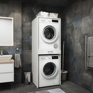 Aqua Bagno Voca Smartbox Çamaşır ve Kurutma Makinesi Dolabı Beyaz -Çekmeceli