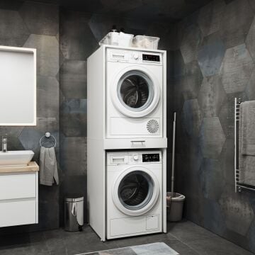 Aqua Bagno Voca Smartbox Çamaşır ve Kurutma Makinesi Dolabı Beyaz -Çekmeceli