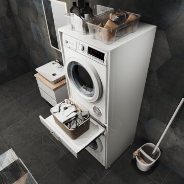 Aqua Bagno Voca Smartbox Çamaşır ve Kurutma Makinesi Dolabı Beyaz -Çekmeceli