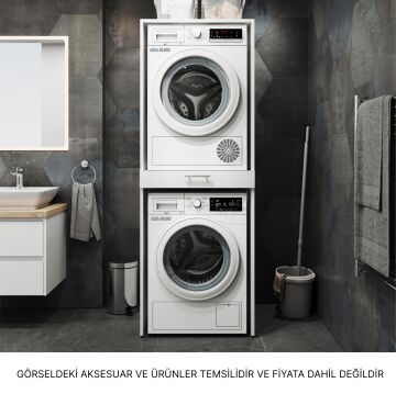 Aqua Bagno Voca Smartbox Çamaşır ve Kurutma Makinesi Dolabı Beyaz -Çekmeceli