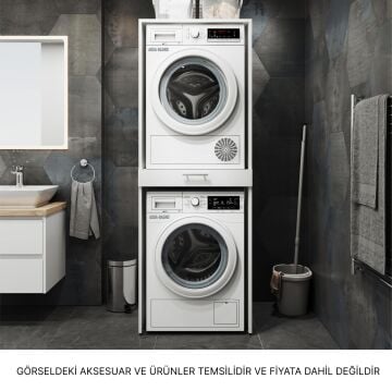 Aqua Bagno Voca Smartbox Çamaşır ve Kurutma Makinesi Dolabı Beyaz -Çekmeceli