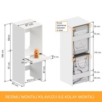 Aqua Bagno Voca Smartbox Çamaşır ve Kurutma Makinesi Dolabı Beyaz -Çekmeceli