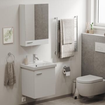 Aqua Bagno Basic Alt dolap + Üst dolap -Lavabo dahil-Beyaz ,50 cm. 3 parça