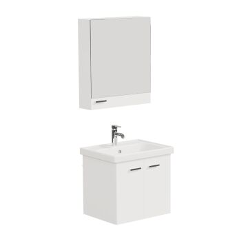 Aqua Bagno Basic Alt dolap + Üst dolap -Lavabo dahil-Beyaz ,60 cm. 3 parça