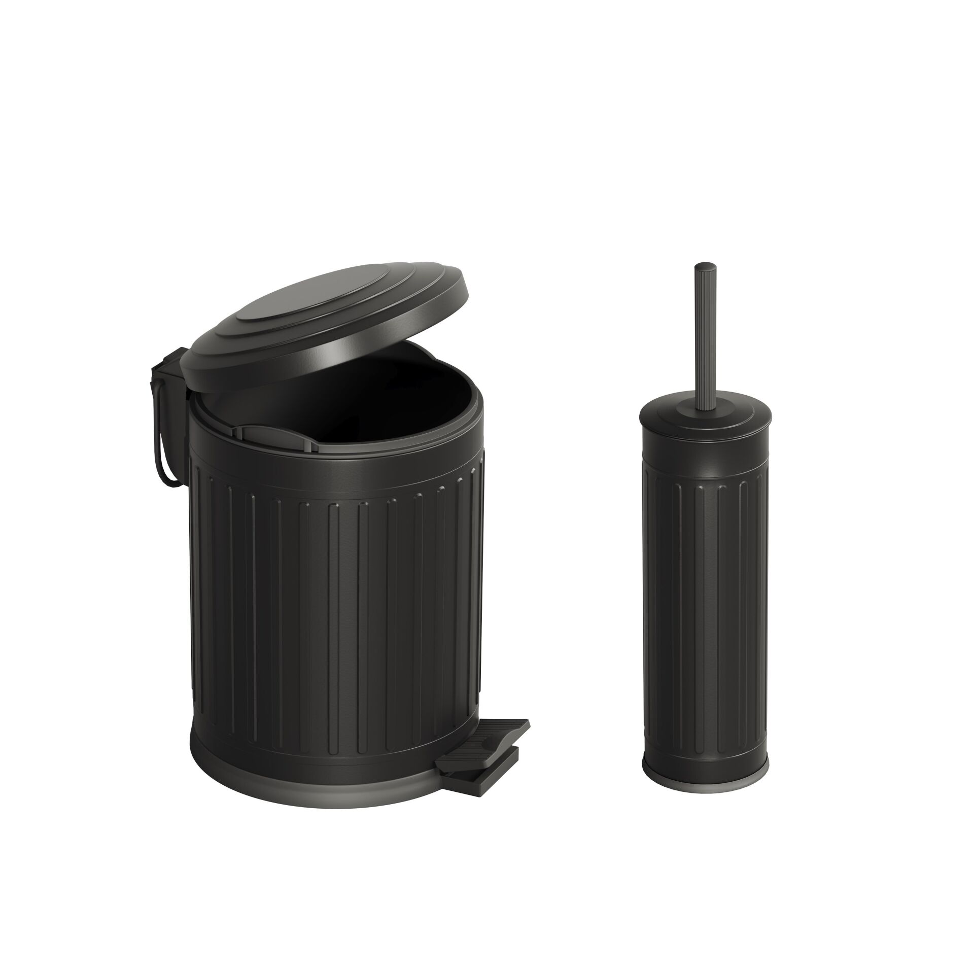Aqua Bagno Midas  Klozet Fırçası + Çöp Kovası 5 lt -2 Parça set, Mat siyah
