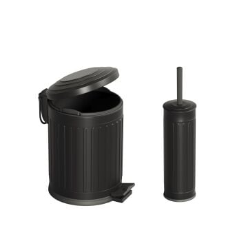 Aqua Bagno Midas  Klozet Fırçası + Çöp Kovası 5 lt -2 Parça set, Mat siyah