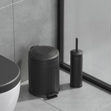 Aqua Bagno Midas  Klozet Fırçası + Çöp Kovası 5 lt -2 Parça set, Mat siyah