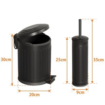 Aqua Bagno Midas  Klozet Fırçası + Çöp Kovası 5 lt -2 Parça set, Mat siyah