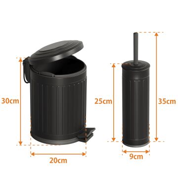 Aqua Bagno Midas  Klozet Fırçası + Çöp Kovası 5 lt -2 Parça set, Mat siyah