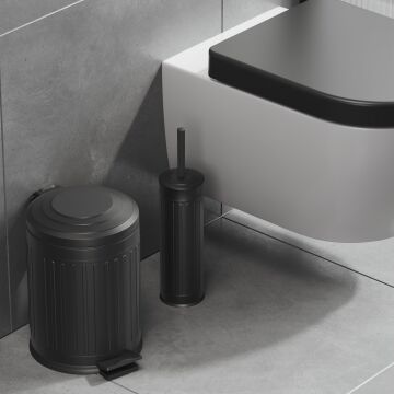 Aqua Bagno Midas  Klozet Fırçası + Çöp Kovası 5 lt -2 Parça set, Mat siyah
