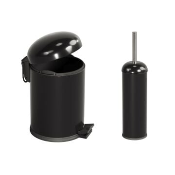 Aqua Bagno Smile  Klozet Fırçası + Çöp Kovası 5 lt -2 Parça Set, Mat siyah
