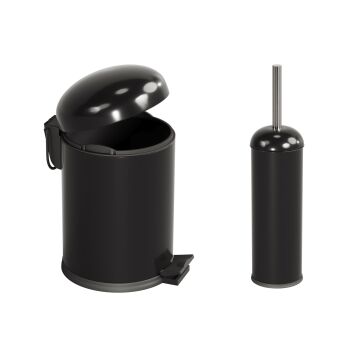 Aqua Bagno Smile  Klozet Fırçası + Çöp Kovası 5 lt -2 Parça Set, Mat siyah