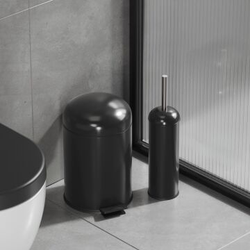 Aqua Bagno Smile  Klozet Fırçası + Çöp Kovası 5 lt -2 Parça Set, Mat siyah