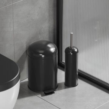 Aqua Bagno Smile  Klozet Fırçası + Çöp Kovası 5 lt -2 Parça Set, Mat siyah