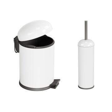 Aqua Bagno Smile  Klozet Fırçası + Çöp Kovası 5 lt -2 Parça Set, Beyaz