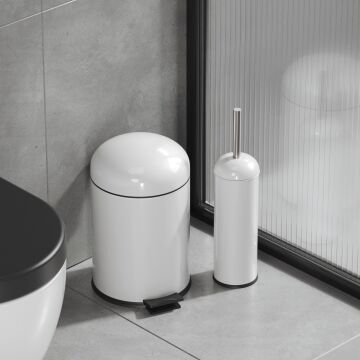 Aqua Bagno Smile  Klozet Fırçası + Çöp Kovası 5 lt -2 Parça Set, Beyaz