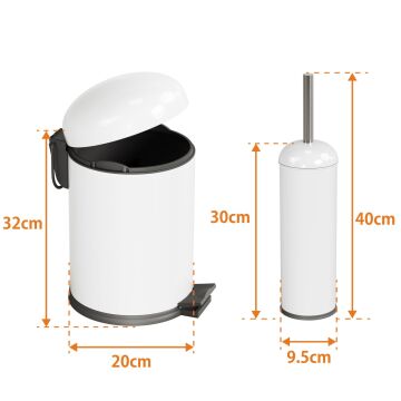 Aqua Bagno Smile  Klozet Fırçası + Çöp Kovası 5 lt -2 Parça Set, Beyaz