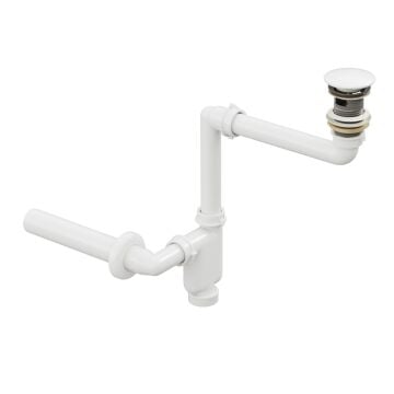 Aqua Bagno Comfort yer kazandıran lavabo sifonu +  Pop-up Sifon, Beyaz Seramik Başlıklı ,Taşma Delikli,  (1 -1/4)