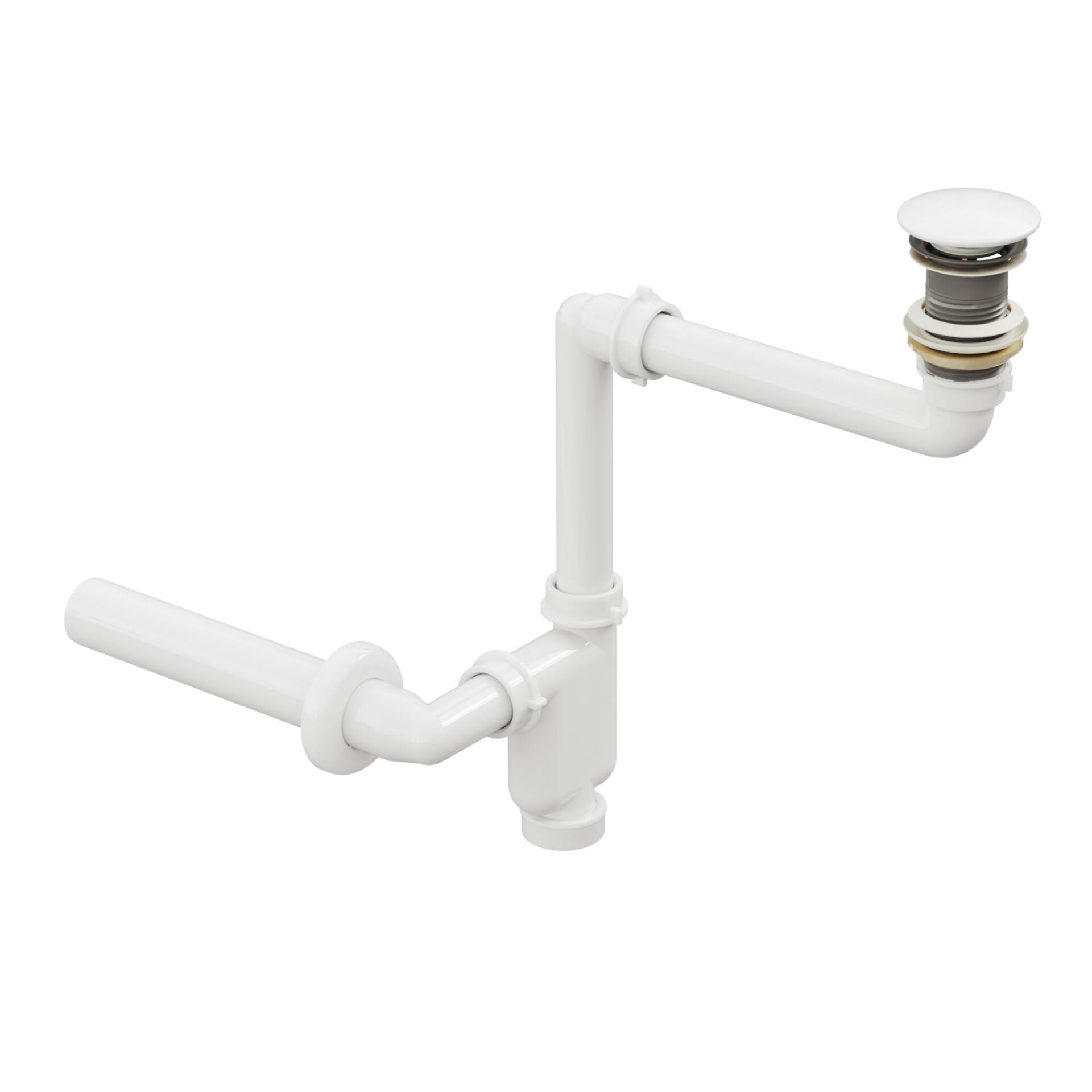 Aqua Bagno Comfort yer kazandıran lavabo sifonu +  Pop-up Sifon, Beyaz Seramik Başlıklı ,Taşma Deliksiz,  (1 -1/4)
