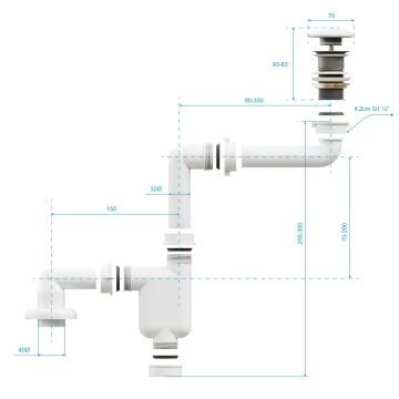 Aqua Bagno Comfort yer kazandıran lavabo sifonu +  Pop-up Sifon, Beyaz Seramik Başlıklı ,Taşma Deliksiz,  (1 -1/4)