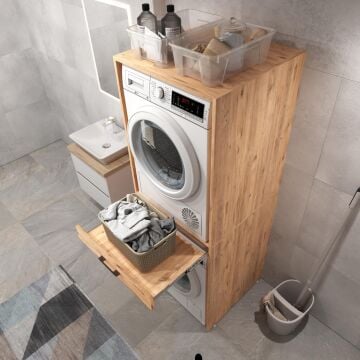 Aqua Bagno Voca Smartbox Çamaşır ve Kurutma Makinesi Dolabı -Çekmeceli,Atlantik  Çam -2 Parça Set