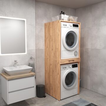 Aqua Bagno Voca Smartbox Çamaşır ve Kurutma Makinesi Dolabı -Çekmeceli,Atlantik  Çam -2 Parça Set