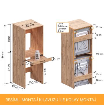 Aqua Bagno Voca Smartbox Çamaşır ve Kurutma Makinesi Dolabı -Çekmeceli,Atlantik  Çam -2 Parça Set