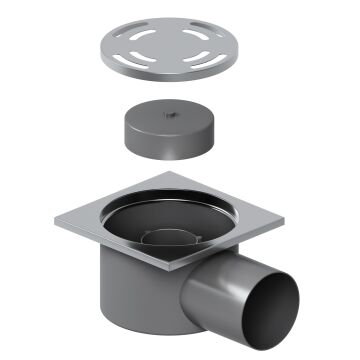 Aqua Bagno Basic 1.0 Yer Sifonu  10x10 cm. Metal Paslanmaz Kapaklı-304 ,50 lık, Yandan Çıkış