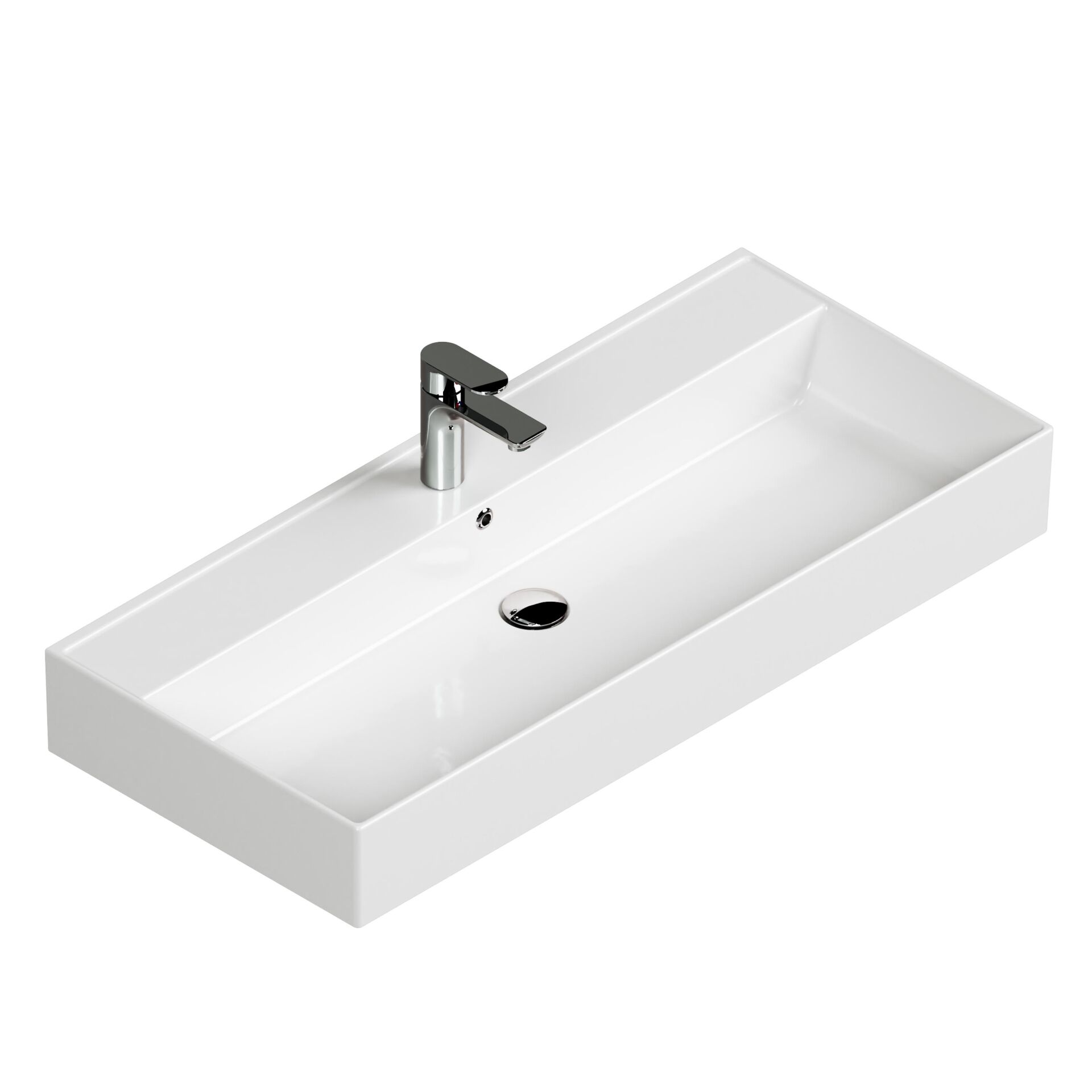 Aqua Bagno Plan Tezgah Üstü Kare Lavabo , 100 x 45 cm. ,Beyaz