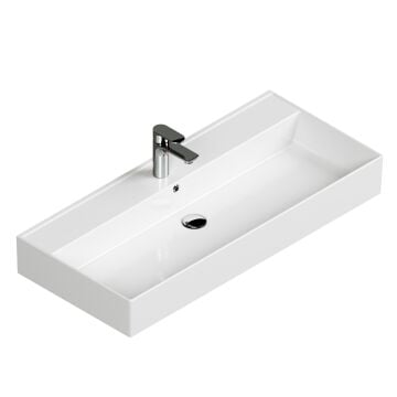 Aqua Bagno Plan Tezgah Üstü Kare Lavabo , 100 x 45 cm. ,Beyaz