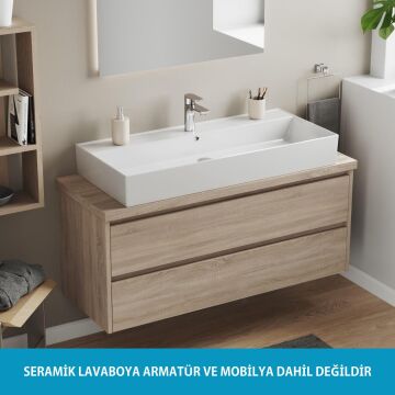 Aqua Bagno Plan Tezgah Üstü Kare Lavabo , 100 x 45 cm. ,Beyaz