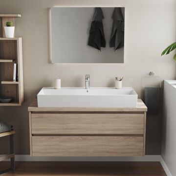 Aqua Bagno Plan Tezgah Üstü Kare Lavabo , 100 x 45 cm. ,Beyaz