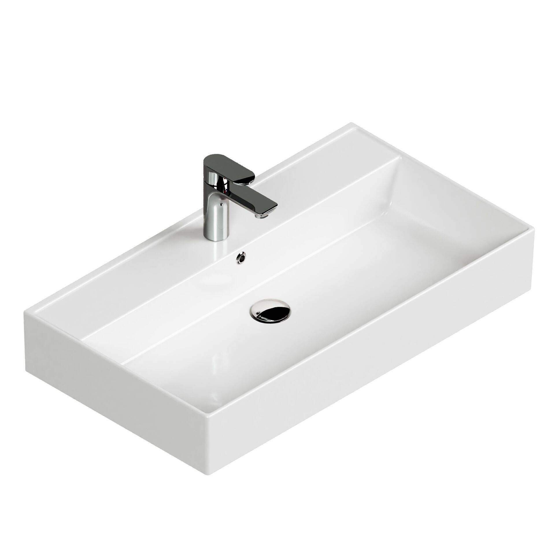Aqua Bagno Plan Tezgah Üstü Kare Lavabo , 80 x 45 cm., Beyaz
