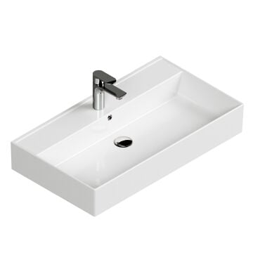 Aqua Bagno Plan Tezgah Üstü Kare Lavabo , 80 x 45 cm., Beyaz