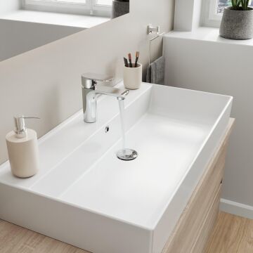 Aqua Bagno Plan Tezgah Üstü Kare Lavabo , 80 x 45 cm., Beyaz