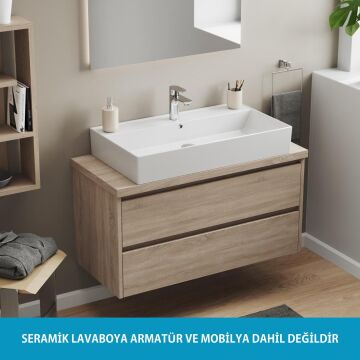Aqua Bagno Plan Tezgah Üstü Kare Lavabo , 80 x 45 cm., Beyaz
