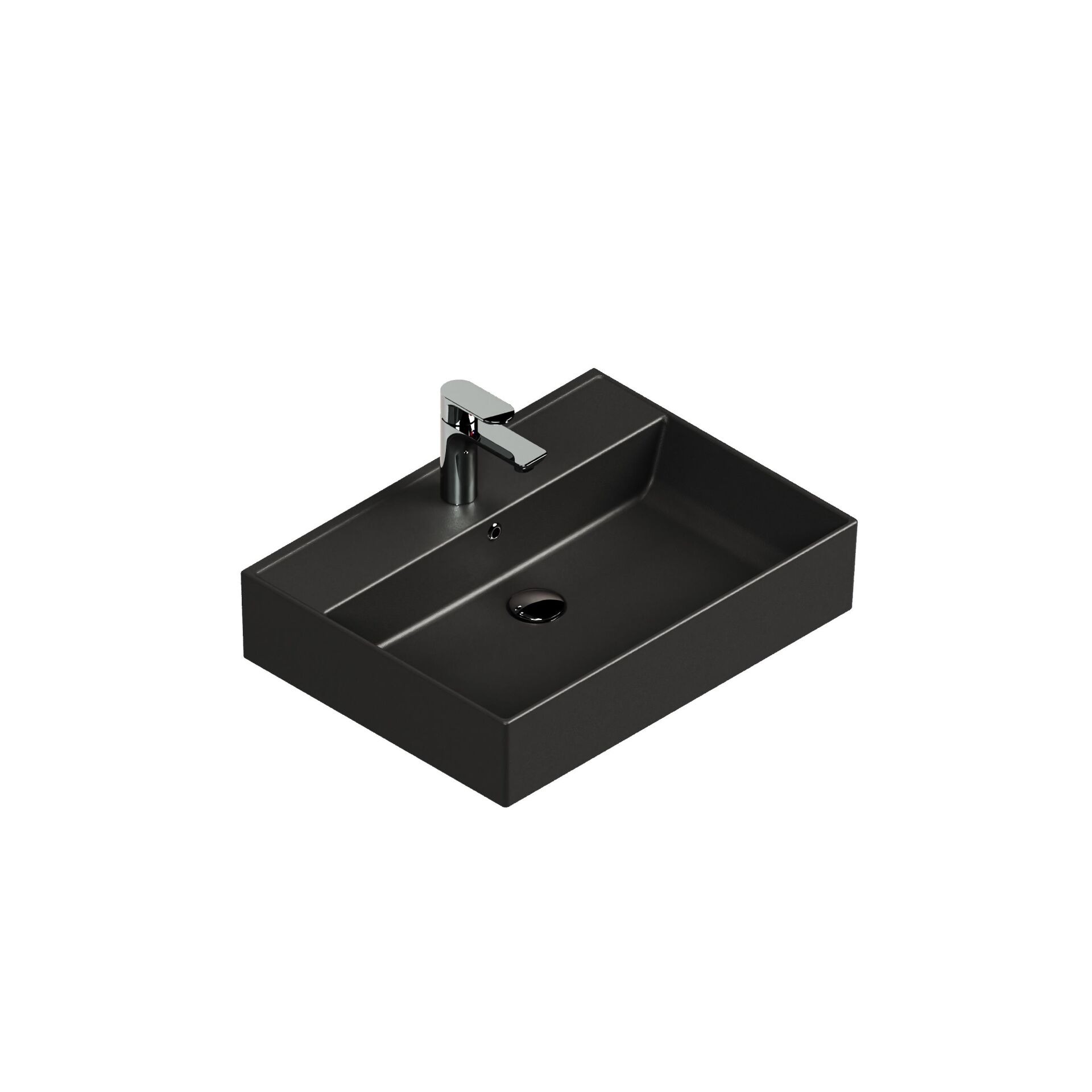 Aqua Bagno Plan Tezgah Üstü Kare Lavabo , 55x45 cm.   Mat Siyah