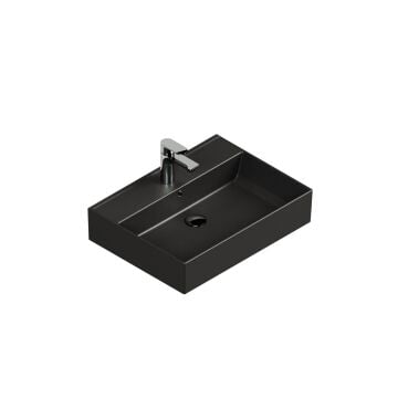 Aqua Bagno Plan Tezgah Üstü Kare Lavabo , 55x45 cm.   Mat Siyah