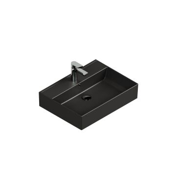 Aqua Bagno Plan Tezgah Üstü Kare Lavabo , 55x45 cm.   Mat Siyah